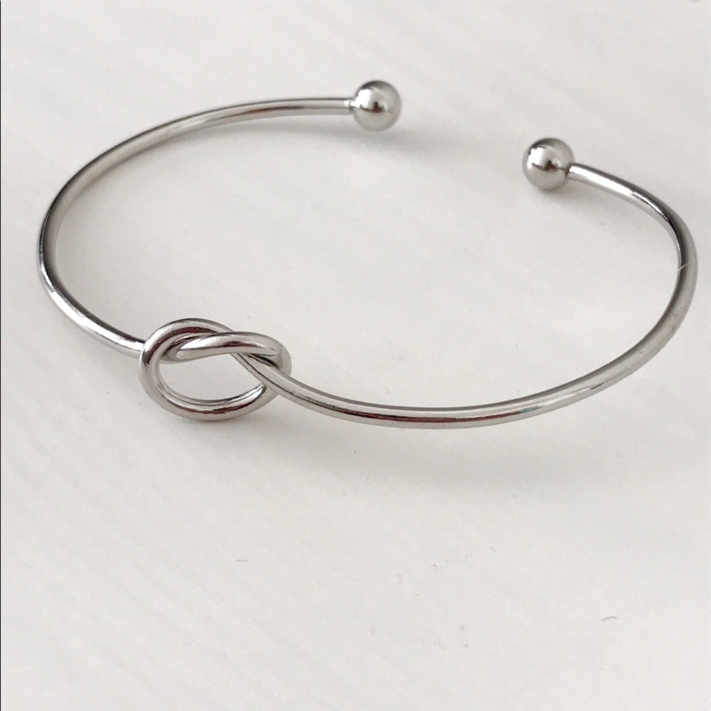 Silver Love Knot Bangle Cuff Bracelet